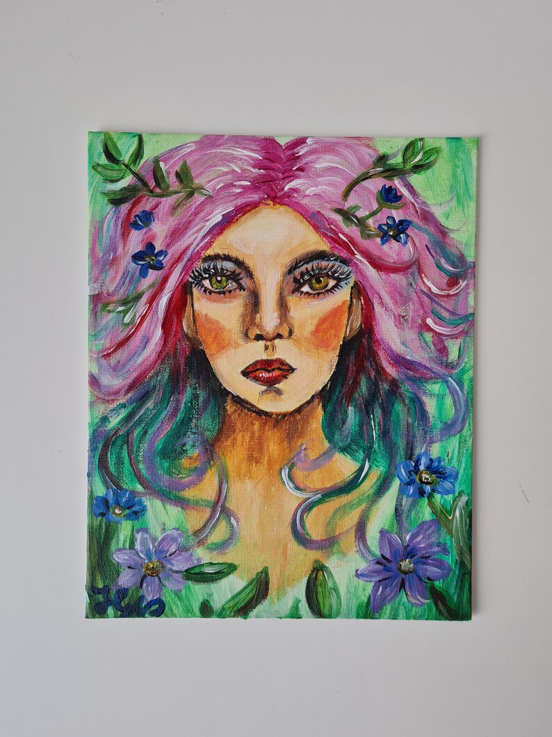 Acrylic painting, portrait, spring, woman, Acrylmalerei, Frühling, Frau image 1