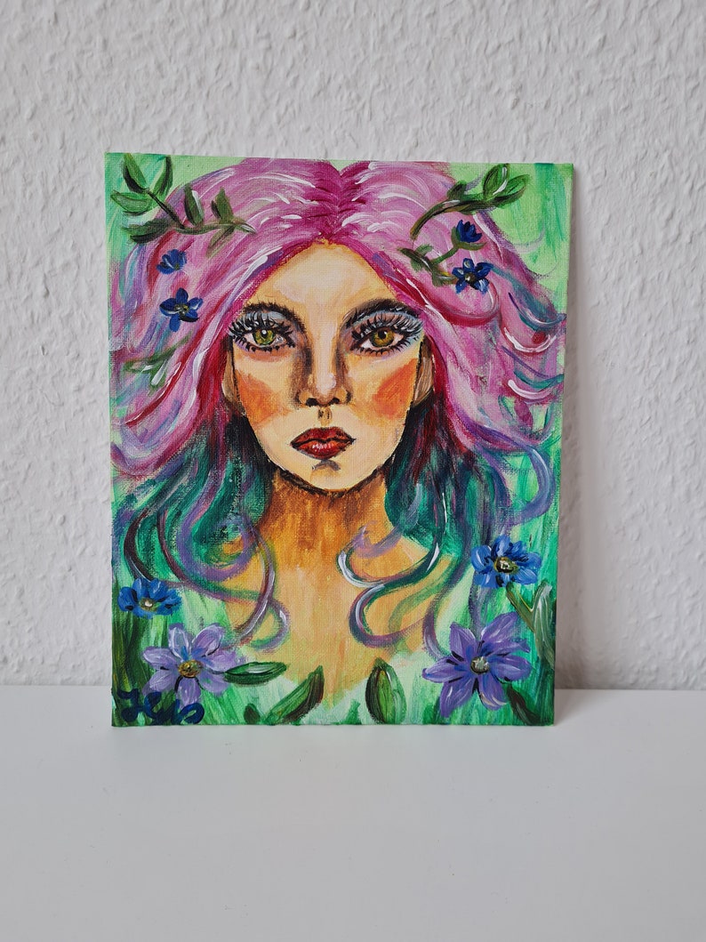 Acrylic painting, portrait, spring, woman, Acrylmalerei, Frühling, Frau image 5