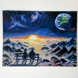 Acrylic Painting, Earth Gazers, Fantasy, Moon, Couple, Acrylmalerei, Erde, Mond, Paar