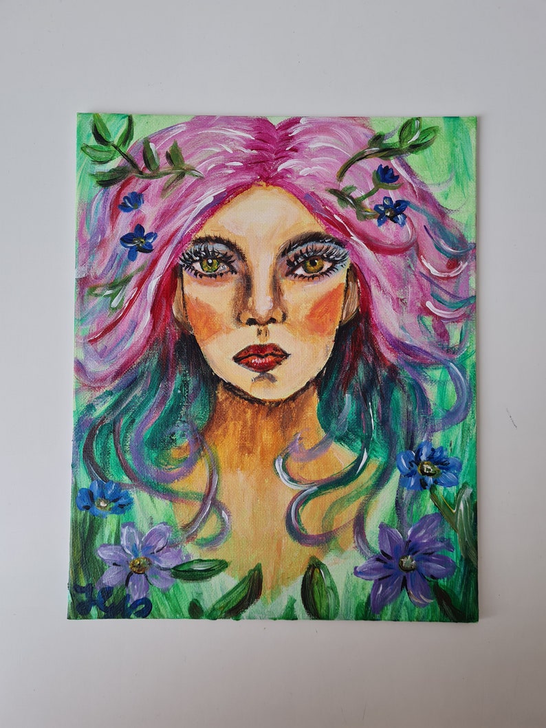 Acrylic painting, portrait, spring, woman, Acrylmalerei, Frühling, Frau image 6