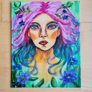 Acrylic painting, portrait, spring, woman, Acrylmalerei, Frühling, Frau image 2