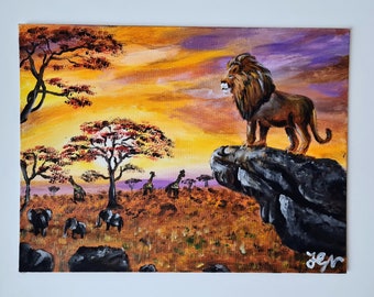 Acrylic Painting, Acrylics, African Sunset,  Lion, Acrylmalerei, Afrika, Sonnenuntergang