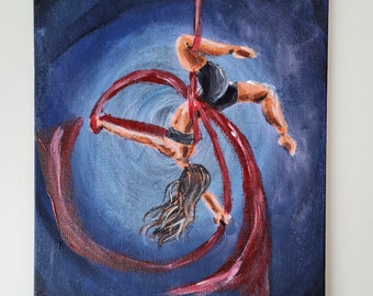 Acrylic painting aerial yoga, Acrylmalerei