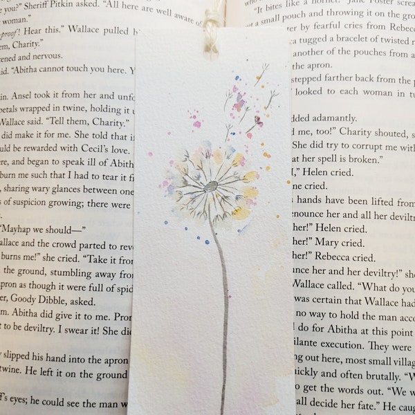 Handmade Original Watercolor Bookmark - Dandelion, Hand-painted | Watercolor Gift, Cute Bookmark, Gift for Booklovers