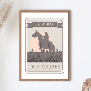 Cowboy-romantiek | Boek Trope Tarotkaart | Leesachtige afdruk| DIGITALE DOWNLOAD| Boek cadeau | Boekenliefhebber | Neutrale esthetische print