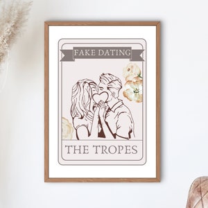 Fake Dating Romantiek | Boek Trope Tarotkaart | Leesachtige afdruk| DIGITALE DOWNLOAD| Boek cadeau | Boekenliefhebber | Neutrale esthetische print