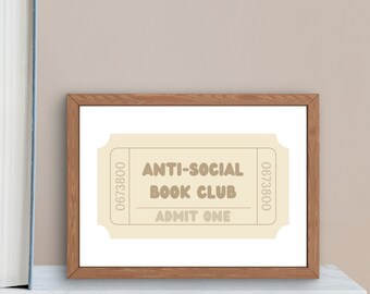 Book Club Ticket Stub Print: Bookworm Gift (Digital Download)