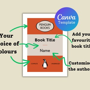 Customizable Classic Penguin Book Cover Canva Template - Editable Vintage Book Cover Design