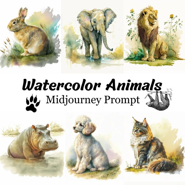 Midjourney Prompt for Watercolor Animals, Watercolor Animal Illustrations, Wildlife Art, Midjourney Animals