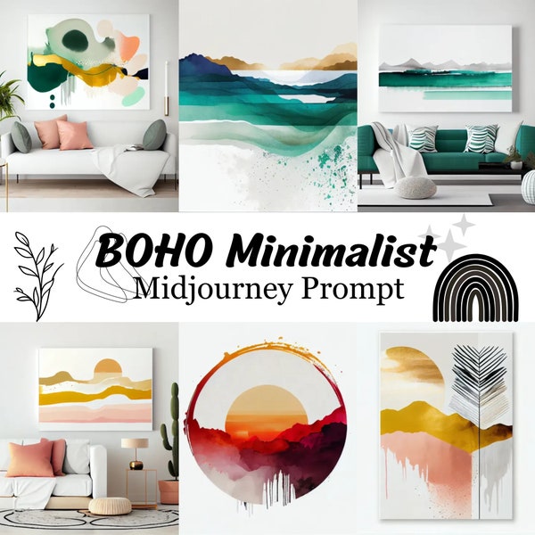 BOHO Minimalist Midjourney Prompt, Bohemian style, Best Ai prompt - Creative Inspiration for Self-Reflection and Artistic Exploration