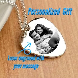 Custom Engraved Guitar Pick Necklace Pendant, Personalized Music Gift For Guitarist, Guitar Plectrum Necklace Gift for Husband Dad Boyfriend