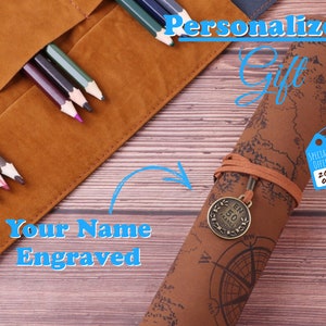Personalized Leather Faux Pencil Roll-Up Case Engraved With Your Name, Custom Art Pencil Roll Up, Personalized Crocket Hook Roll Case Holder