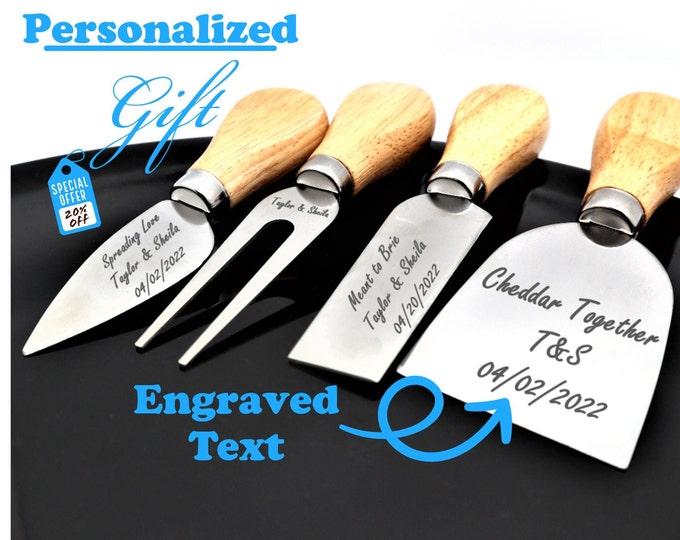 Personalized Cheese Knife Set Engraved With Your Message, Custom Charcuterie Knives For Cheese and Charcuterie Board, Housewarming Gifts