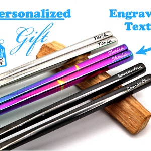 Personalized Reusable Chopsticks Custom Engraved With Your Name To Give As Birthday Gifts | Laser Engraved Stainless Steel Metal Chopsticks