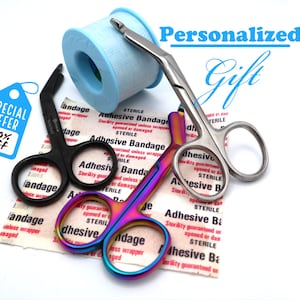 Mini tesoura de bandagem personalizada gravada com seu nome para presentear técnicos veterinários, enfermeiros, enfermeiros e alunos de graduação de RN
