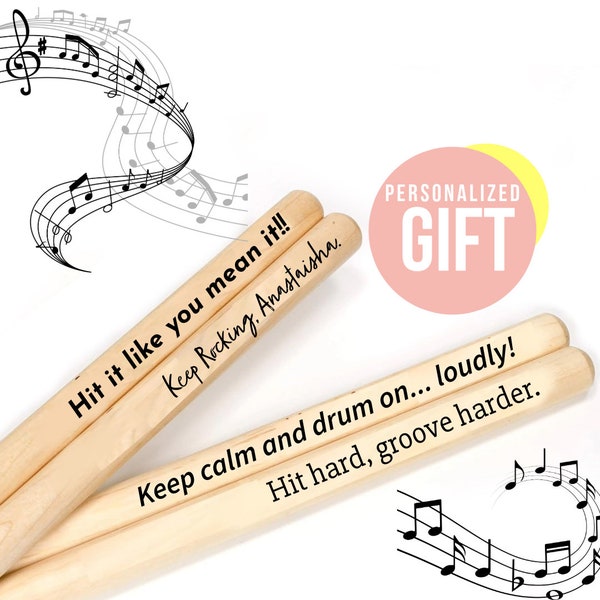 Cadeau personnalisé baguettes rock, baguette personnalisée gravée pour batteurs, fanfares, directeurs de groupe et musiciens