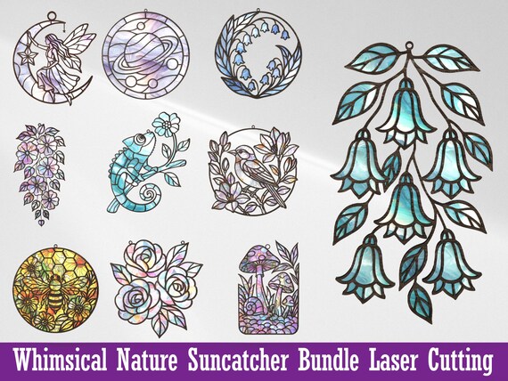 Whimsical Nature Suncatcher SVG Bundle | Laser Cut Files for Cricut, Glowforge, xTool | Floral Sun Catcher Decor | Digital Download