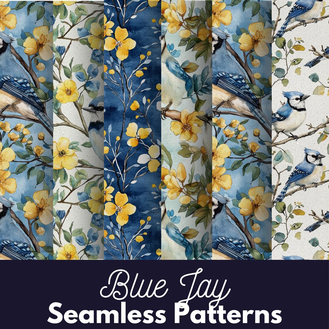 Blue Jay Seamless Pattern | Watercolor Bird Digital Paper | Nature ...