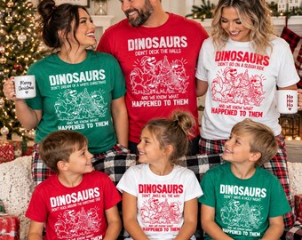 Funny Dinosaur Family Christmas Shirts Matching Holiday Tees Xmas Party Group Tops Mom Dad Kids Gift Festive Photo Outfit Christmas Crew Set