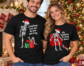 T-shirts de Noël humoristiques pour couples, T-shirts de Noël squelette assortis, T-shirts de fêtes sarcastiques pour lui et elle, Cadeaux de Noël humoristiques et noirs pour couples
