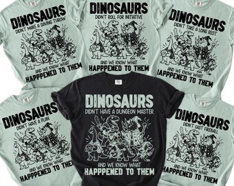 Funny Tabletop RPG Dinosaur Shirt Dungeon Master Gift D20 Dice Gamer Tee Fantasy Roleplay Adventure Party Group Matching Game Night Tops
