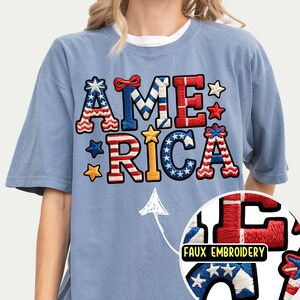Komfortfarben Kokette 4. Juli Shirt, Amerikanische Flagge Shirt, USA Tshirt, Retro 4. Juli Shirt, Gedenktag Shirt, Faux Stickerei