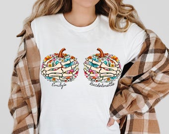 Custom Fall Halloween Bachelorette Shirt Personalized Bachelorette Party Spooky Bride Coven Celestial Bach Gothic Wedding Autumn Bridal Tee