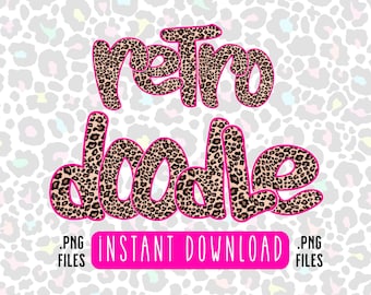 Retro Doodle Alphabet PNG, Cheetah Print Alphabet Letters Bundle, Hand Drawn Doodles, Sublimation Alpha Set Design PNG, Alpha Doodle Letters