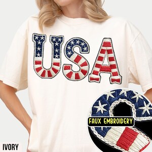 Komfortfarben Kokette 4. Juli Shirt, Amerikanische Flagge Shirt, USA Tshirt, Retro 4. Juli Shirt, Gedenktag Shirt, Faux Stickerei