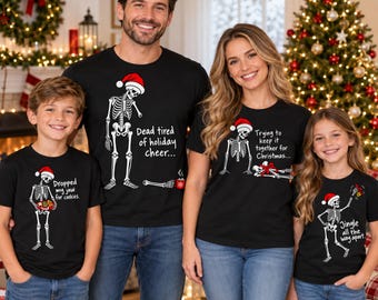Pyjamas de Noël familiaux amusants, pyjamas de Noël familiaux, pyjamas de Noël squelette assortis pour toute la famille, t-shirts de Noël familiaux (groupe)