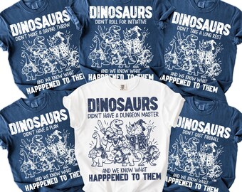 Funny Tabletop RPG Dinosaur Shirt Dungeon Master Gift D20 Dice Gamer Tee Fantasy Roleplay Adventure Party Group Matching Game Night Tops
