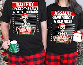 Family Christmas Pajamas Matching Holiday Pajamas for Family Christmas PJs Family Christmas Shirts Funny Santa Skeleton Inmate Correctional