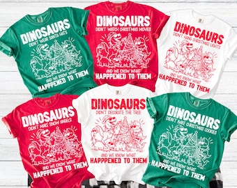 Funny Dinosaur Family Christmas Shirts Matching Holiday Tees Xmas Party Group Tops Mom Dad Kids Gift Festive Photo Outfit Christmas Crew Set