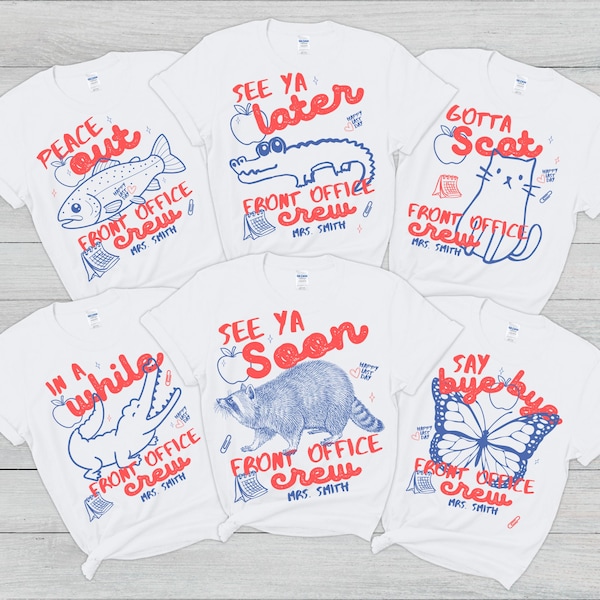 Couleurs confortables T-shirt personnalisé pour le personnel de la réception T-shirt personnalisé pour le personnel de l'école T-shirt personnalisé pour l'équipe du groupe Dernier jour de classe Été Admin.