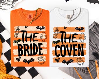 Witchy Bride and Coven Shirts Halloween Bachelorette Party Tees Witchy Bachelorette Shirt Gothic Wedding T-Shirts Bride Team Witch Shirt
