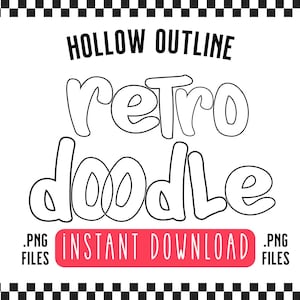 Alfabeto Doodle Retro PNG, Pacote de Letras do Alfabeto Oco de Contorno, Rabiscos Desenhados à Mão, Design de Conjunto Alfa de Sublimação PNG, Letra Alfa Doodle