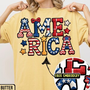 Komfortfarben Kokette 4. Juli Shirt, Amerikanische Flagge Shirt, USA Tshirt, Retro 4. Juli Shirt, Gedenktag Shirt, Faux Stickerei