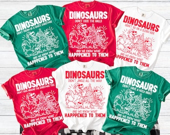 Funny Dinosaur Family Christmas Shirts Matching Holiday Tees Xmas Party Group Tops Mom Dad Kids Gift Festive Photo Outfit Christmas Crew Set