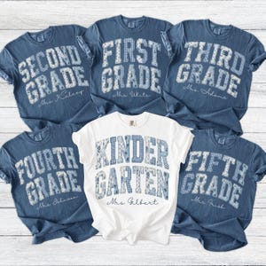 Personalized Faux Patchwork K-5 Grade Level Teacher Shirt Preppy Comfort Colors Teacher Name First Day of School Back to School Team Gift
