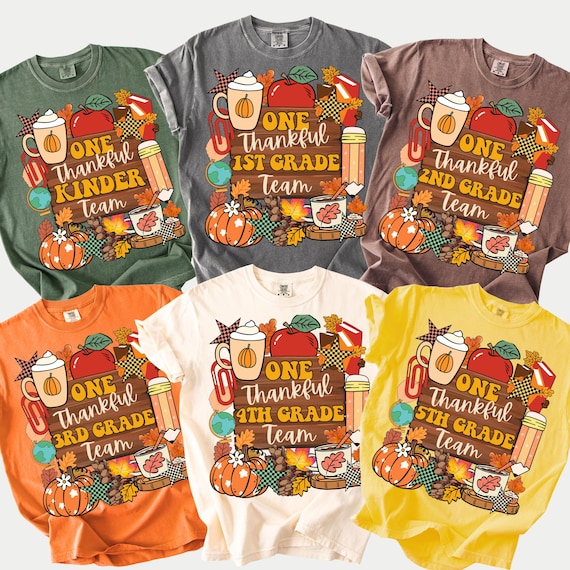 Comfort Colors Thanksgiving Elementary Teacher Team Shirt Fall Matching Teacher Group Shirt One Thankful Teacher Gift Teacher Grade Shirt