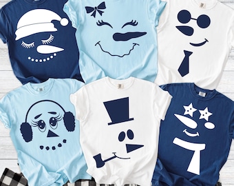 Matching Christmas Pajama Shirts Snowman Face Family Tees Holiday Pajama Tops Mom Dad Kids Xmas Morning Photo Outfit Winter Crew Family Gift
