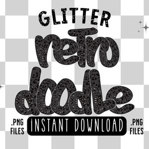 Alfabeto Doodle Retro Glitter Preto PNG, Pacote de Letras do Alfabeto com Estampa de Chita, Rabiscos Desenhados à Mão, Design de Conjunto Alfa de Sublimação PNG