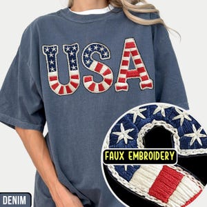 Komfortfarben Kokette 4. Juli Shirt, Amerikanische Flagge Shirt, USA Tshirt, Retro 4. Juli Shirt, Gedenktag Shirt, Faux Stickerei