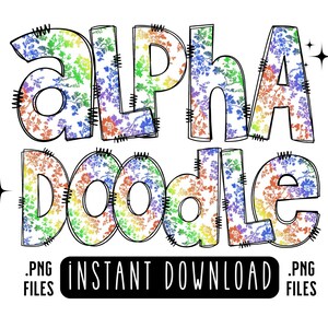 Floral Doodle Alphabet PNG, Alphabet Letters PNG Bundle, Hand Drawn Doodles, Sublimation Alpha Set Designs PNG, Rainbow Toile Alpha Doodle