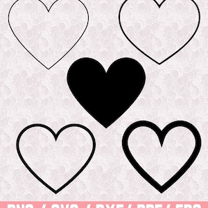 Hearts Svg Bundle, Heart Outline Svg, Heart Cut Files, Heart Clipart, Hearts Svg, Love Svg, Solid Heart Svg, Png, Dxf, Eps, Pdf