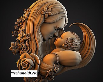 Mère et enfant, fichier STL pour routeur CNC sculpture, gravure, Artcam,Aspire, décoration d'intérieur, Art mural, modèle 3D