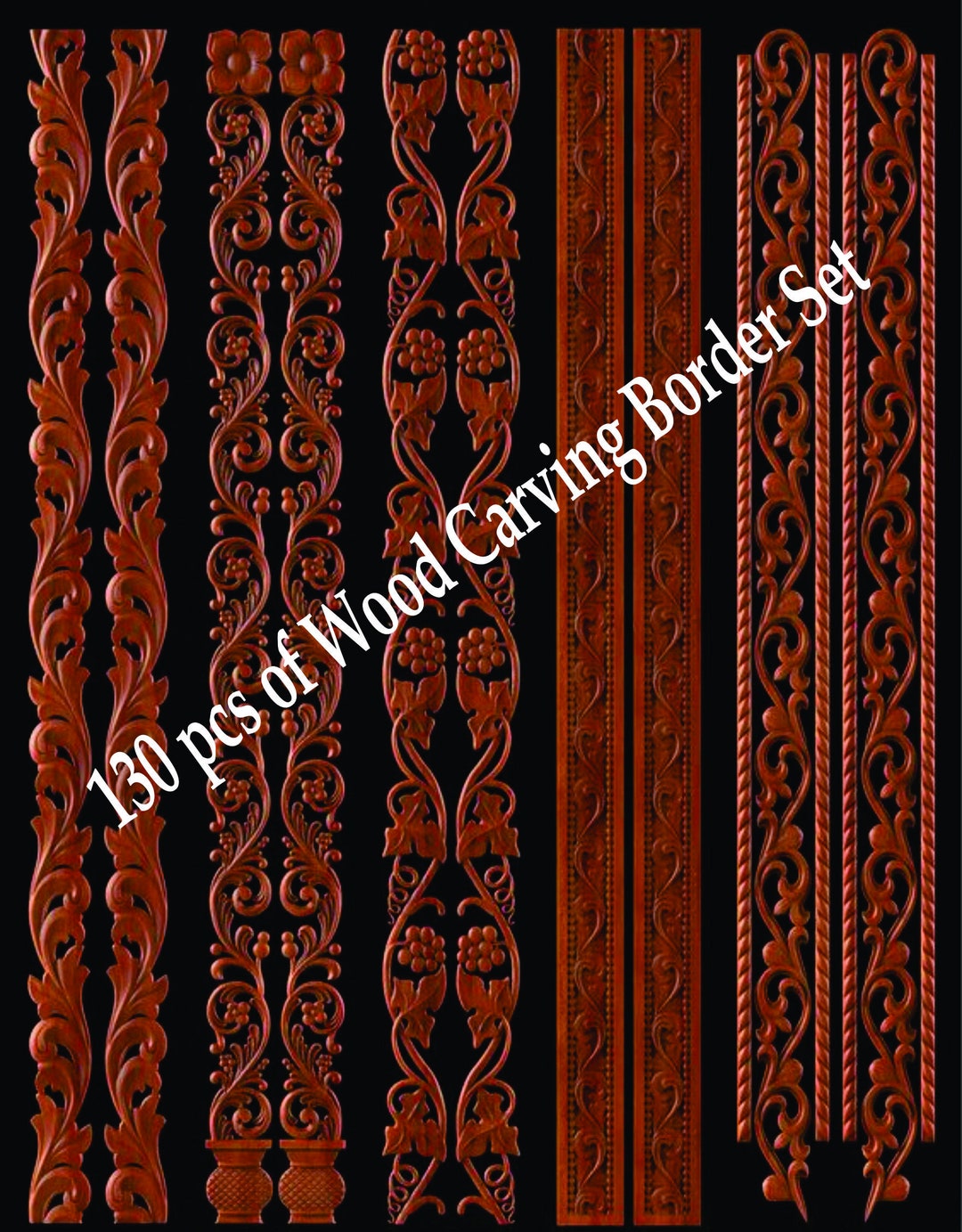 130pcs Traditional Royal Border Collection ,wood Carving Border Set