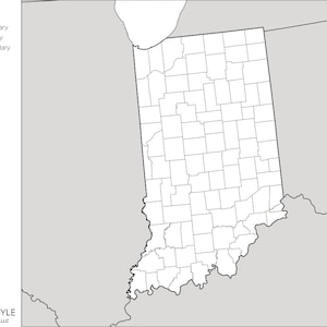 Cartes de l'Indiana avec les comtés [TÉLÉCHARGEMENT NUMÉRIQUE]