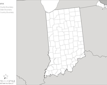 Indiana Maps with Counties [DIGITAL DOWNLOAD]