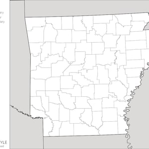 Cartes de l'Arkansas avec les comtés [TÉLÉCHARGEMENT NUMÉRIQUE]